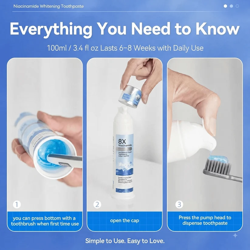 Vitalscalyn® Foaming Whitening Toothpaste 8X - Fresh Breath Stain Removal Gentle Teeth Cleaning 100ml-D