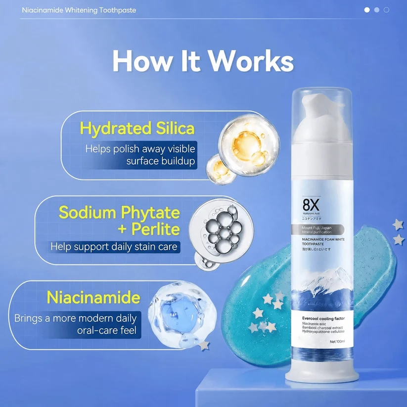 Vitalscalyn® Foaming Whitening Toothpaste 8X - Fresh Breath Stain Removal Gentle Teeth Cleaning 100ml-D