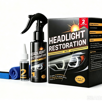 Headlight Restoration Kit – Car Headlight Cleaner, Polish & Protective Coating for Clearer Lenses