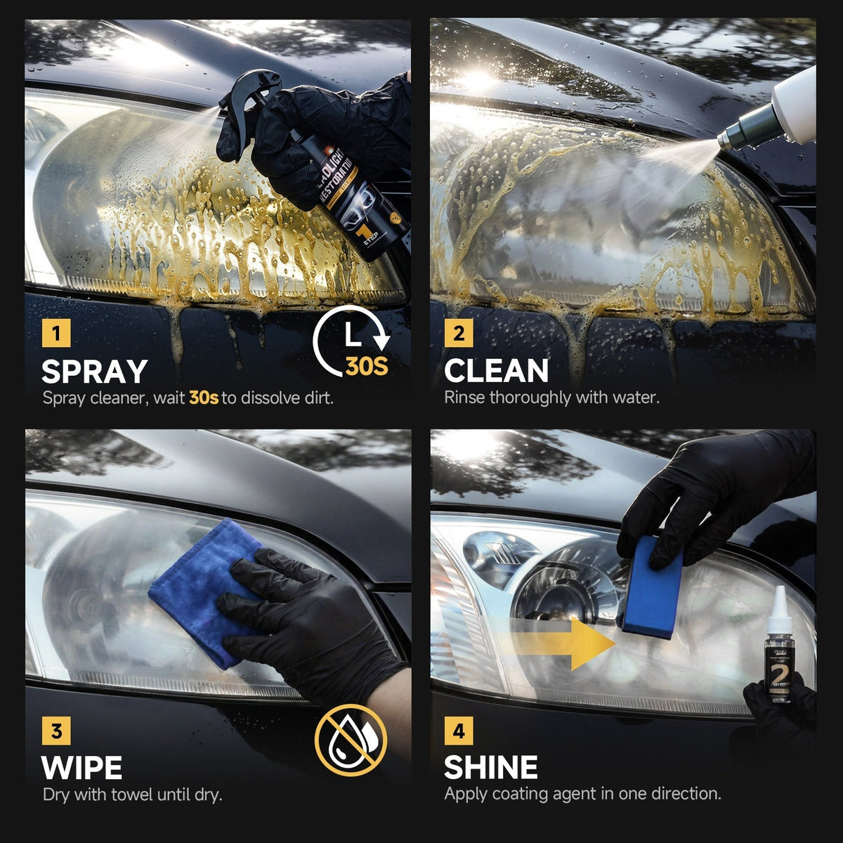 Headlight Restoration Kit – Car Headlight Cleaner, Polish & Protective Coating for Clearer Lenses